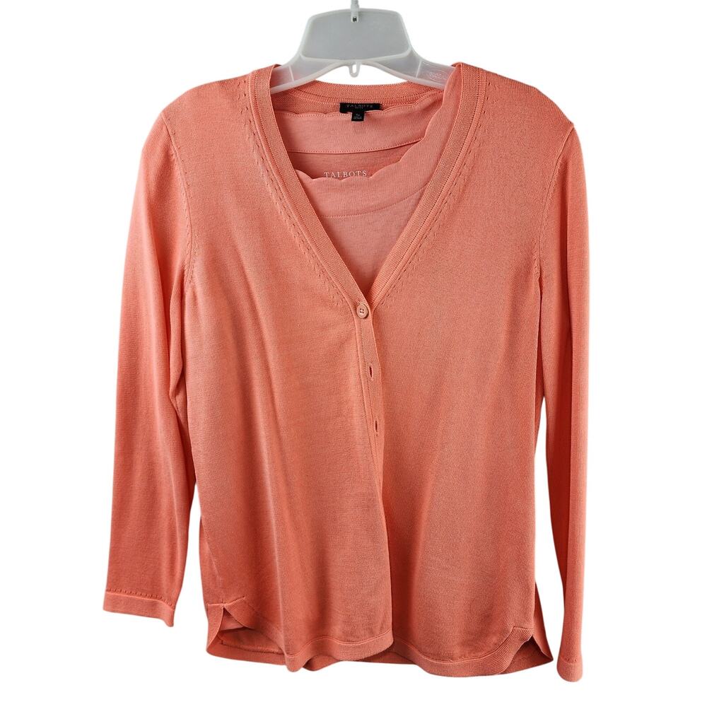 Talbots Coral Long Sleeve Button-Up Cardigan Sweater Size SP + T-Sirt Combo